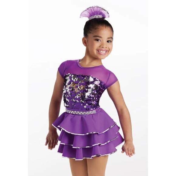 Dance Costume Weissman 14947 Intermediate Child Purple Sequin Jazz Tap - Picture 1 of 3